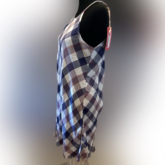 NWT violet color block Pattern Dress beige buffalo fringe hem cottage core XS D2 - Picture 2 of 10